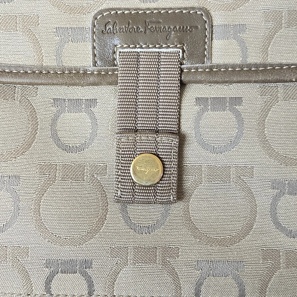Salvatore Ferragamo Monogram Crossbody Bag Gancini Print Canvas Leather Trim